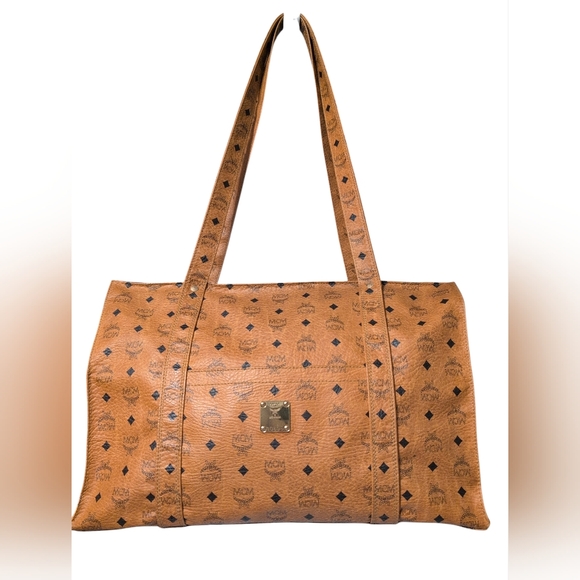 MCM Cognac Monogram Tote Bag Large Preloved Vintage Clean Stylish Big
